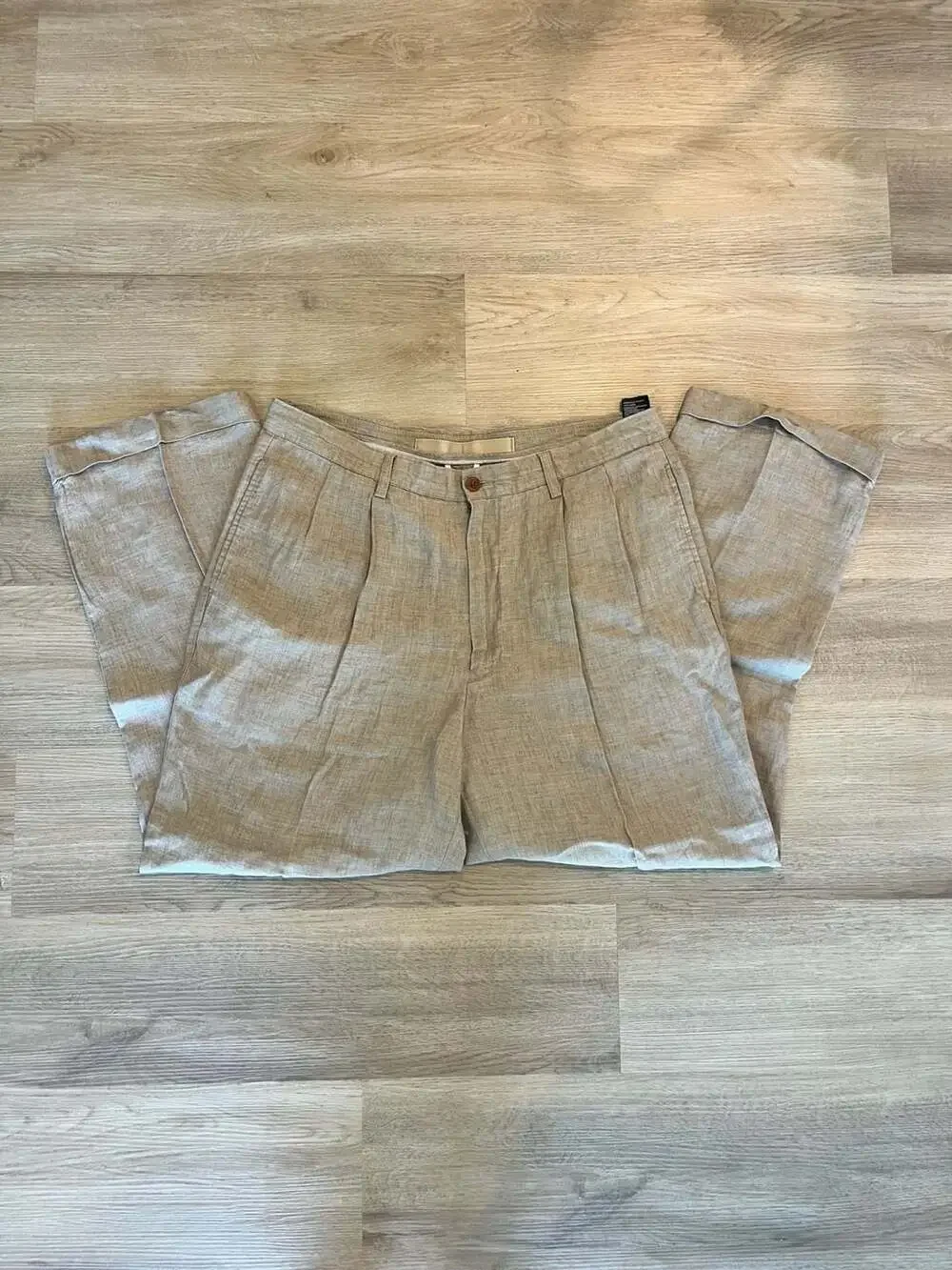 Nautica Rigger, 100% Linen Cuffed Pleated Pants, Beige, Business Casual, 36x30